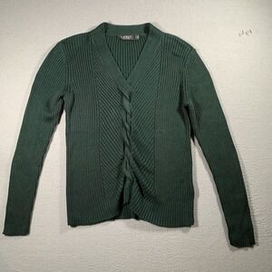 Ralph Lauren black  Label Slim Fit Cable Knit Sweater Green Women Size L Luxury